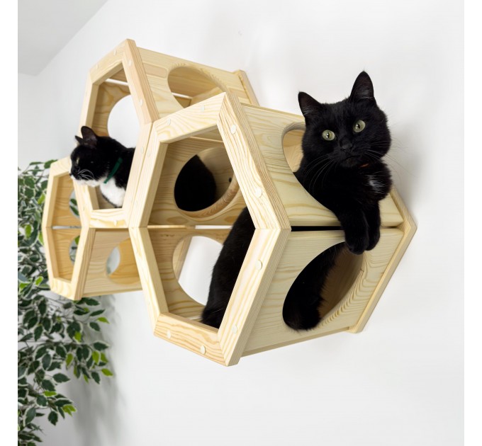 Wooden hexagon cat house – comfortable wall bed