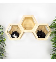 Modern cat hexagon bed – wooden wall-mounted house for kittens