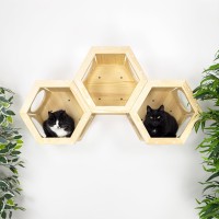 Modern cat hexagon bed – wooden wall-mounted house for kittens