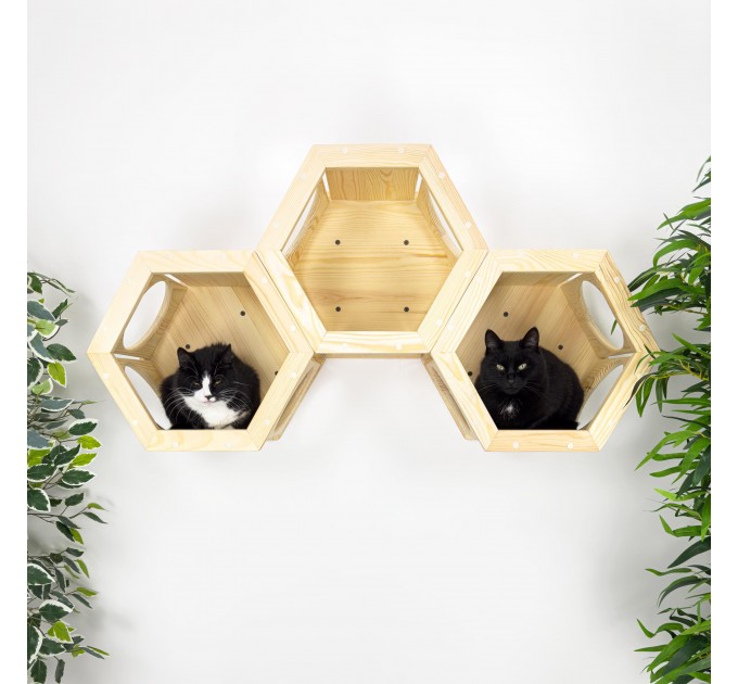 Wooden hexagon cat house – comfortable wall bed