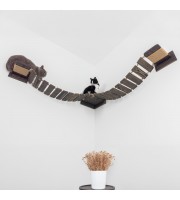 Wooden cat corner bridge – wall-mounted climbing furniture set