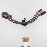 Wooden cat corner bridge – wall-mounted climbing furniture set
