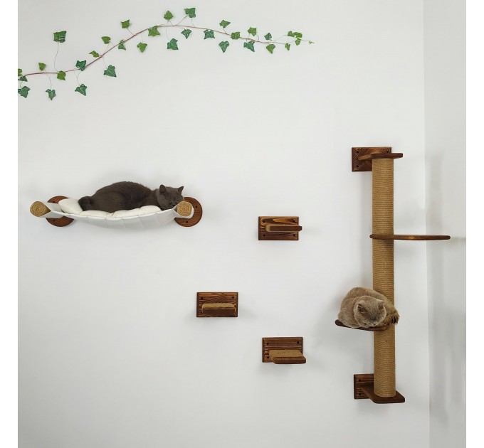 Wooden wall mounted furniture set for cats