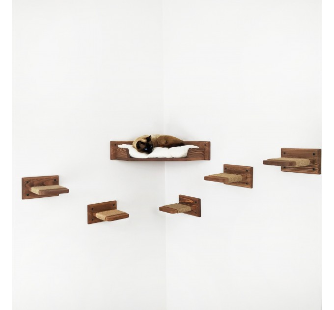 Corner cat wall mount bed wood with 5 pcs stairs