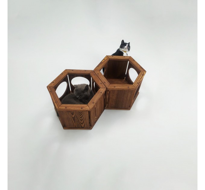 Honeycomb hexagon cat shelf – modern wooden bed