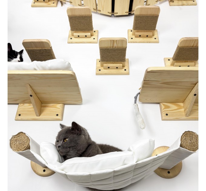 Wooden cat wall furniture set with bridge