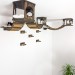 Ceiling mounted hexagon shelf and steps for wall - wooden floating bridge