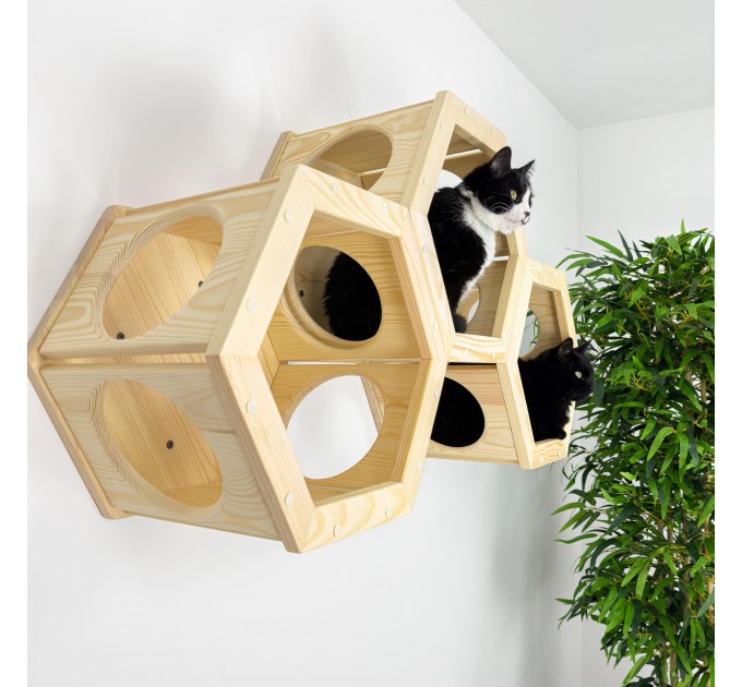 Wooden hexagon cat house – comfortable wall bed