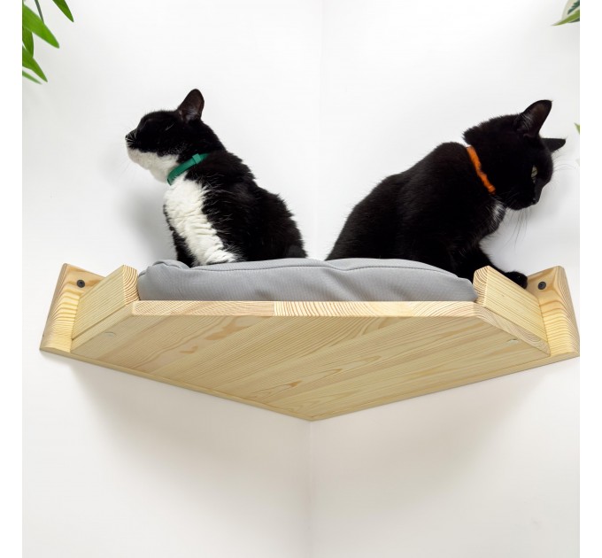 Wall-mounted corner bed for cat – modern wooden design