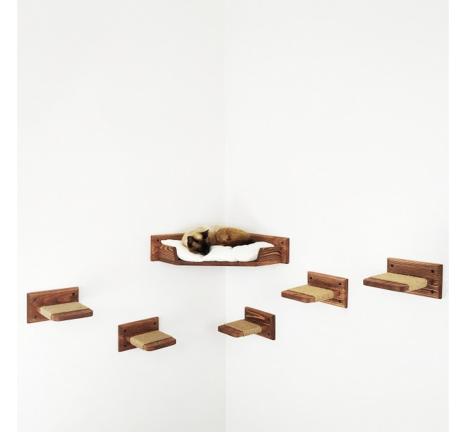 Corner cat wall mount bed wood with 5 pcs stairs