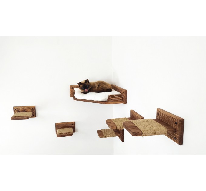 Corner cat wall mount bed wood with 5 pcs stairs