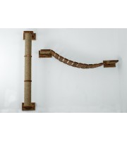 Cat wall furniture set – floating wooden bridge with climbing pole & scratching post