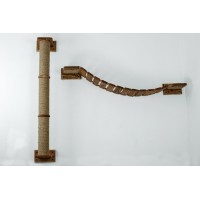 Cat wall furniture set – floating wooden bridge with climbing pole & scratching post