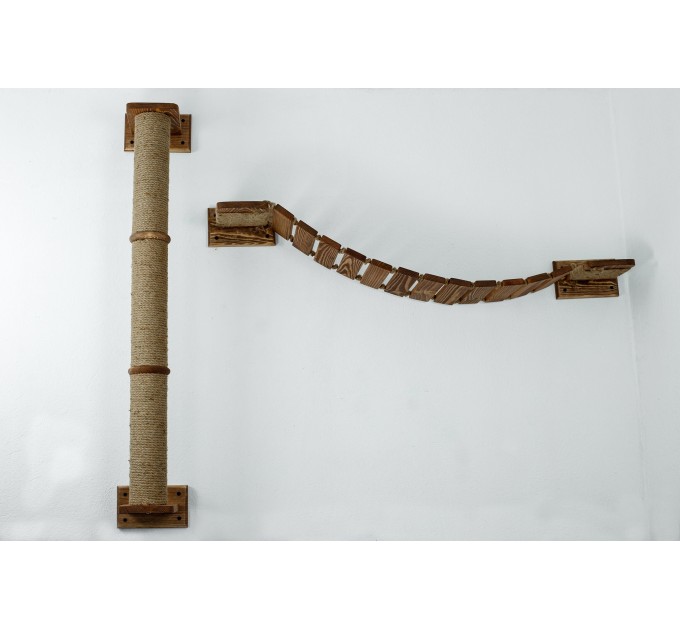 Wall-mounted cat bridge & climbing playground set