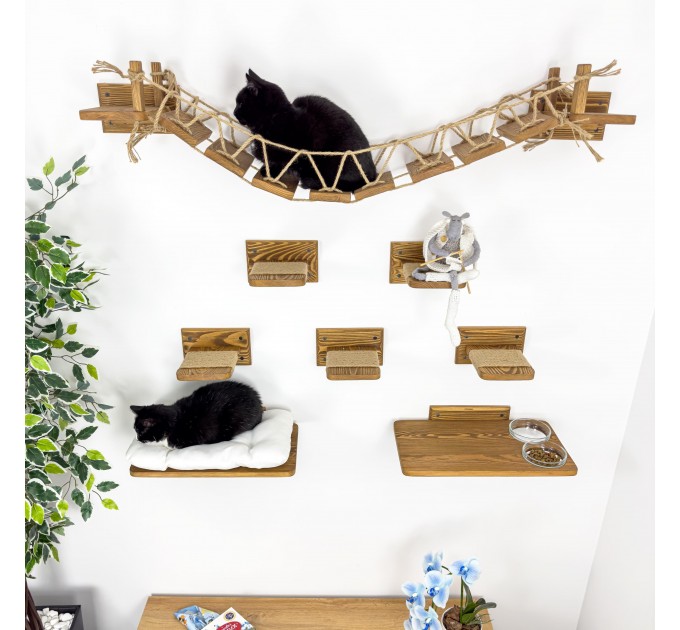 Cat tree with 5 steps - cat bridge cat shelves cat ladder