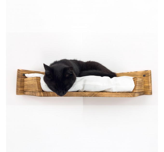 Wall-mounted corner bed for cat – modern wooden design