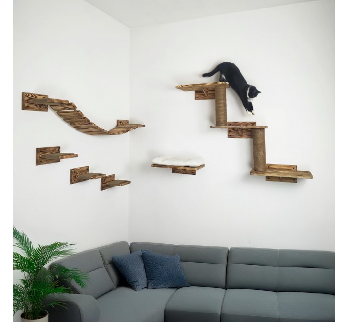 Modern wooden cat wall furniture with bridge