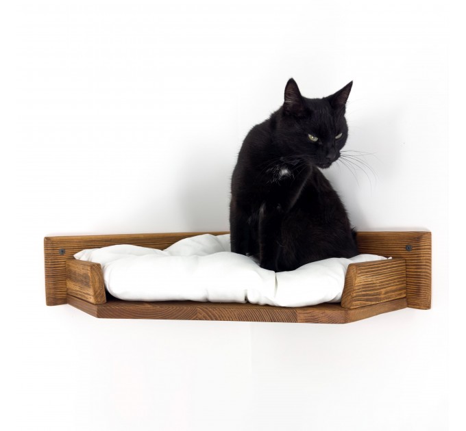 Wall-mounted corner bed for cat – modern wooden design