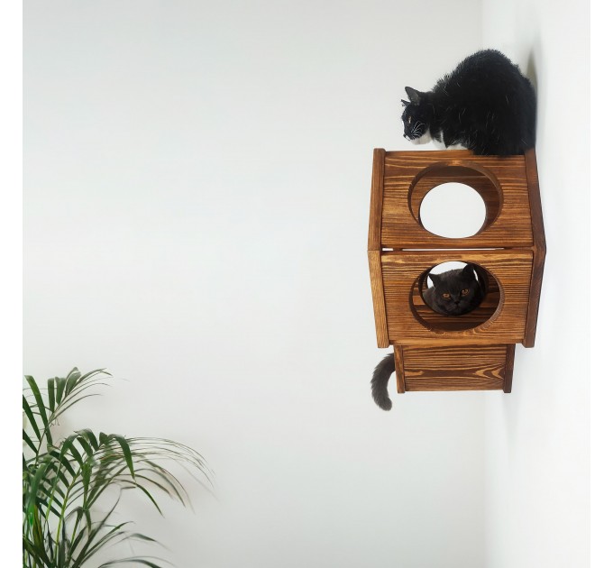Honeycomb hexagon cat shelf – modern wooden bed