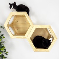 Hexagon wooden wall bed for cats – modern furniture for kittens