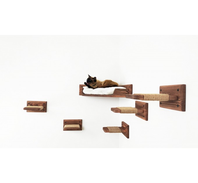 Corner cat wall mount bed wood with 5 pcs stairs