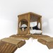 Hexagon shelves with ceiling mounted bridge - wooden ceiling playground set