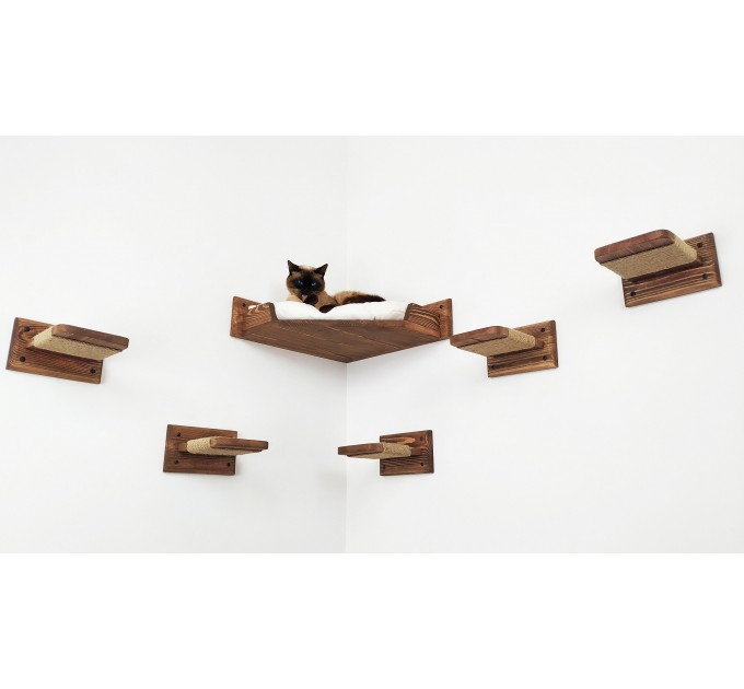 Corner cat wall mount bed wood with 5 pcs stairs