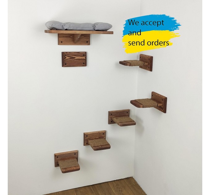 Wooden kitten bed and shelves combo