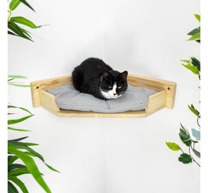 Corner kitten shelf with pillow