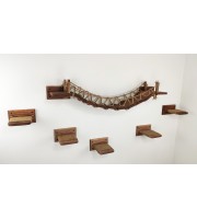 Wall-mounted cat bridge set – 5 wooden steps and climbing bridge