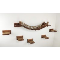 Wall-mounted cat bridge set – 5 wooden steps and climbing bridge