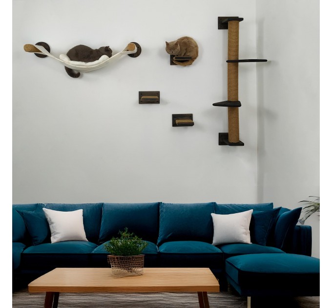 Wooden wall mounted furniture set for cats