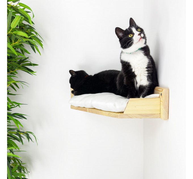 Wall-mounted corner bed for cat – modern wooden design