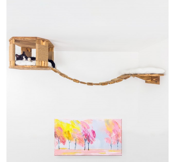 Ceiling cat furniture set with bed and bridge