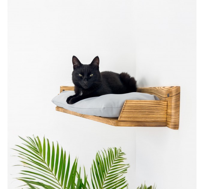 Corner kitten shelf with pillow
