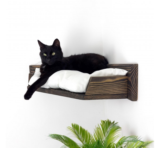 Wall-mounted corner bed for cat – modern wooden design