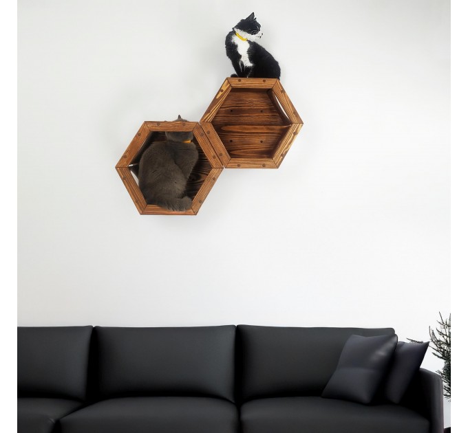 Honeycomb hexagon cat shelf – modern wooden bed