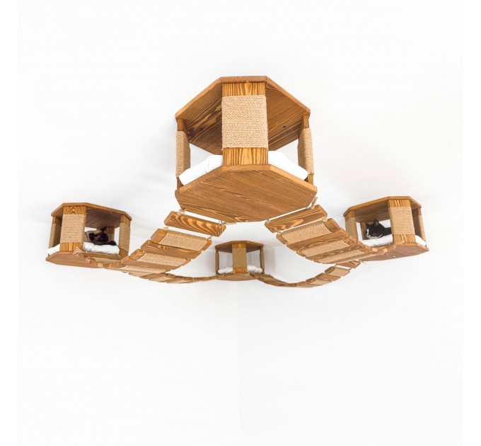 Modern ceiling cat furniture set with octagon house and bridge