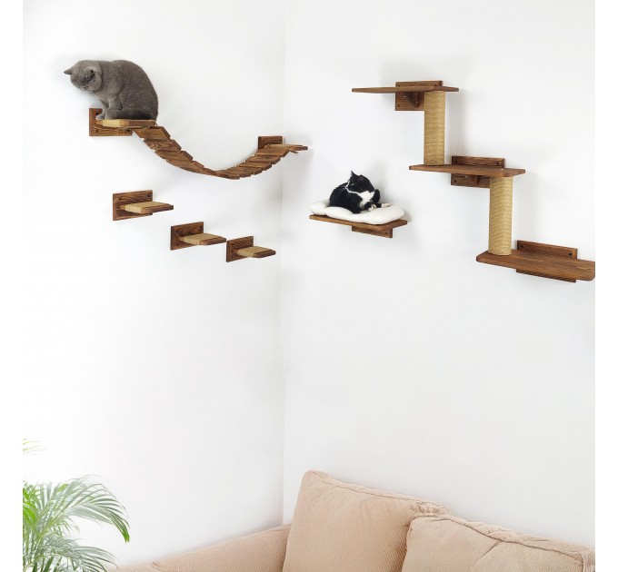 Modern wooden cat wall furniture with bridge