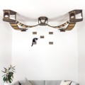Ceiling mounted hexagon shelf and steps for wall - wooden floating bridge
