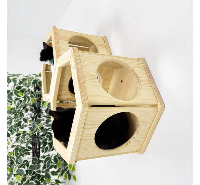 Modern wooden hexagon cat bed – perfect wall-mounted furniture