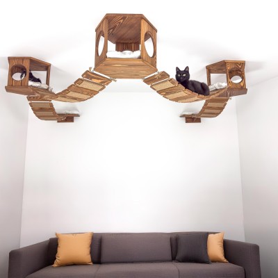 Wooden floating bridge with 3 hexagon ceiling shelf