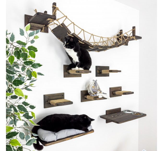 Cat tree with 5 steps - cat bridge cat shelves cat ladder