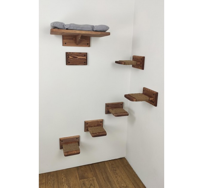 Wooden kitten bed and shelves combo