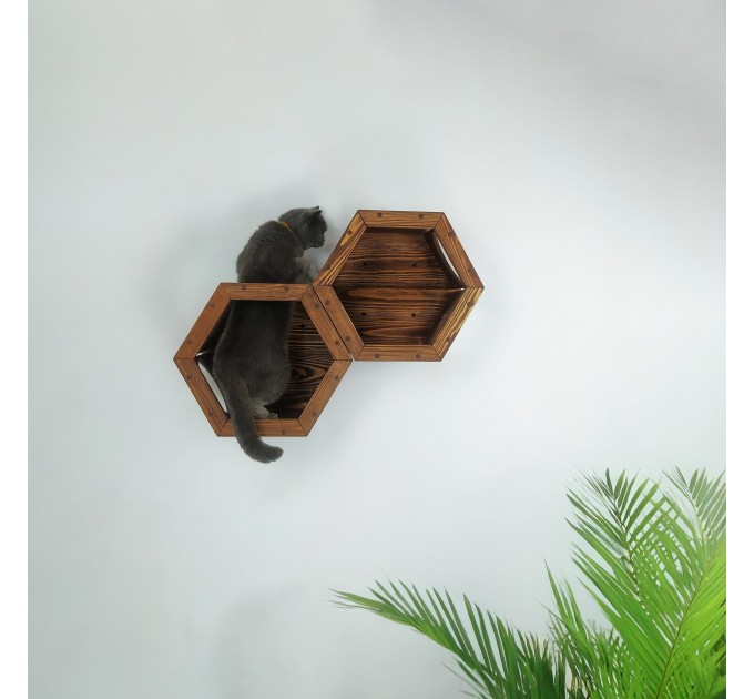 Honeycomb hexagon cat shelf – modern wooden bed