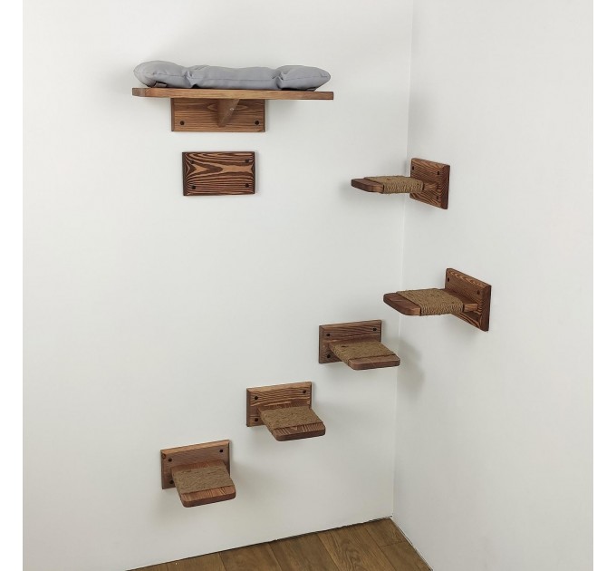 Wooden kitten bed and shelves combo