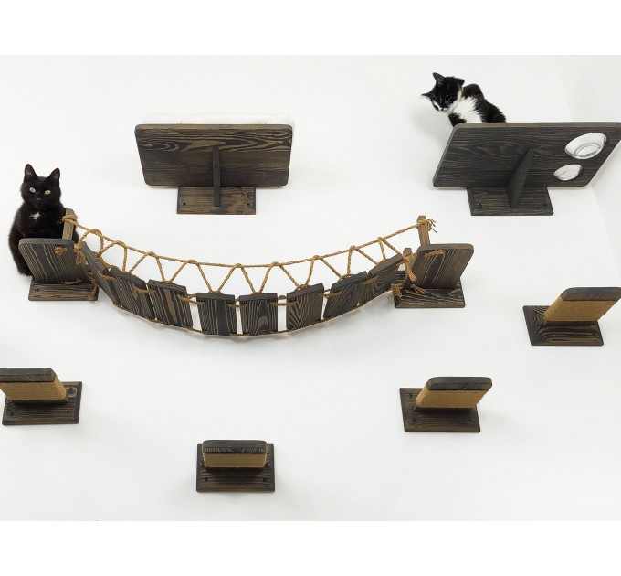 Cat bridge for wall black with 5 steps, cat wall shelves cat wall furniture