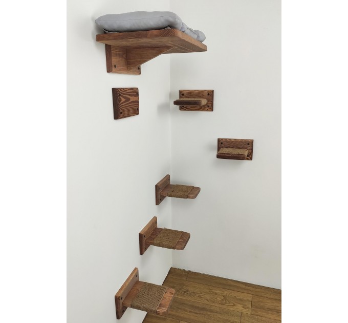 Wooden kitten bed and shelves combo