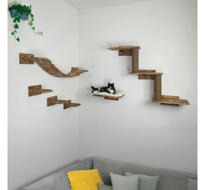Modern wooden cat wall furniture with bridge