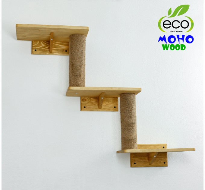 Cat shelves three step wooden bed - Multi-level natural pet haven